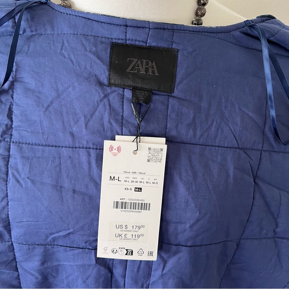 NWT Zara Beaded Denim-Effect Quilted Kimono Jacket Blue Boho Women’s Size M/L - Picture 11 of 11